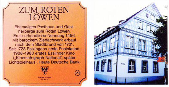 Sitz des ersten Postamts in Esslingen im Jahre 1728. Sitz des ersten Postamts in Esslingen im Jahre 1728.